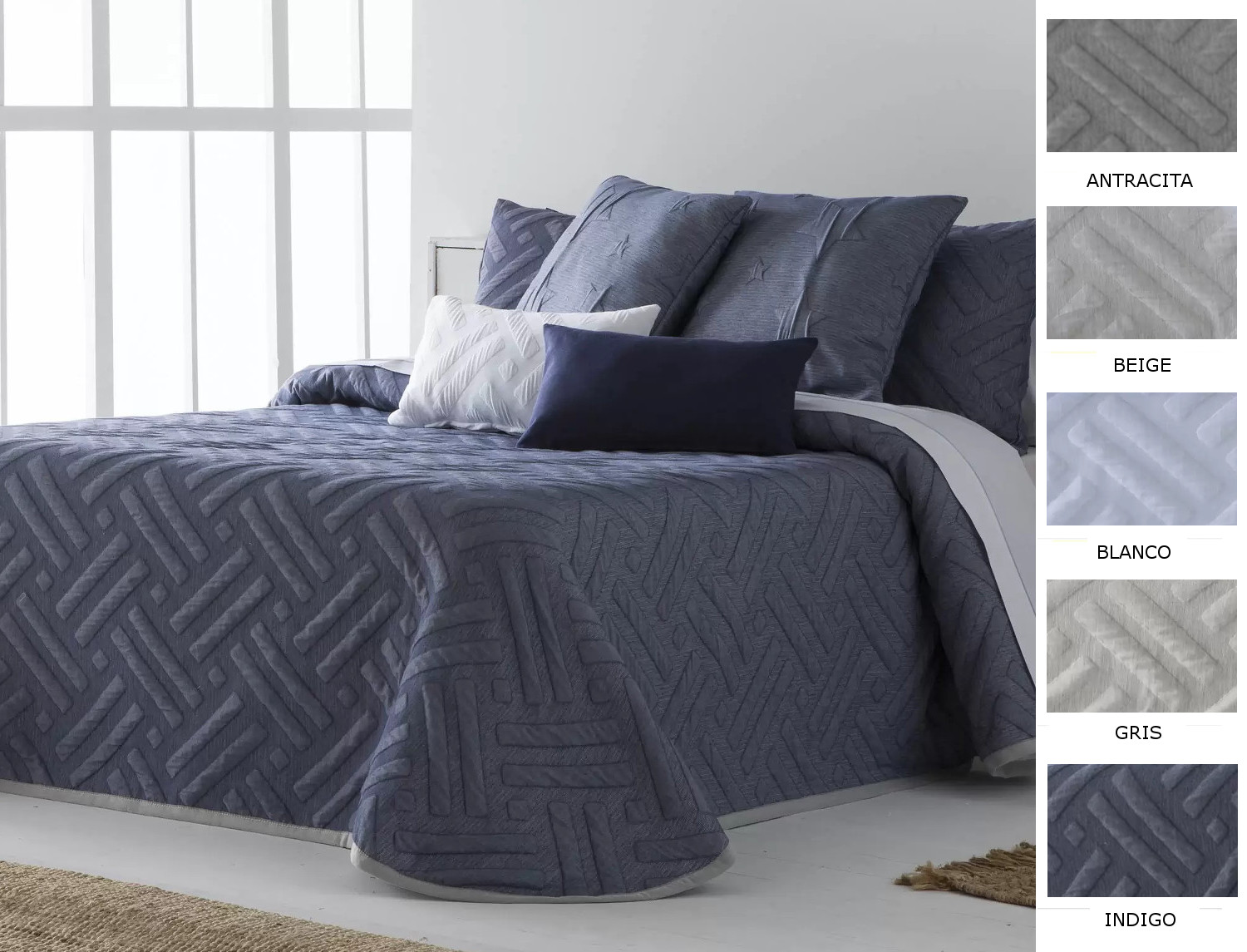 Cañete Colcha capa Vento color Beige, Gris, Índigo, Antracita o Blanco