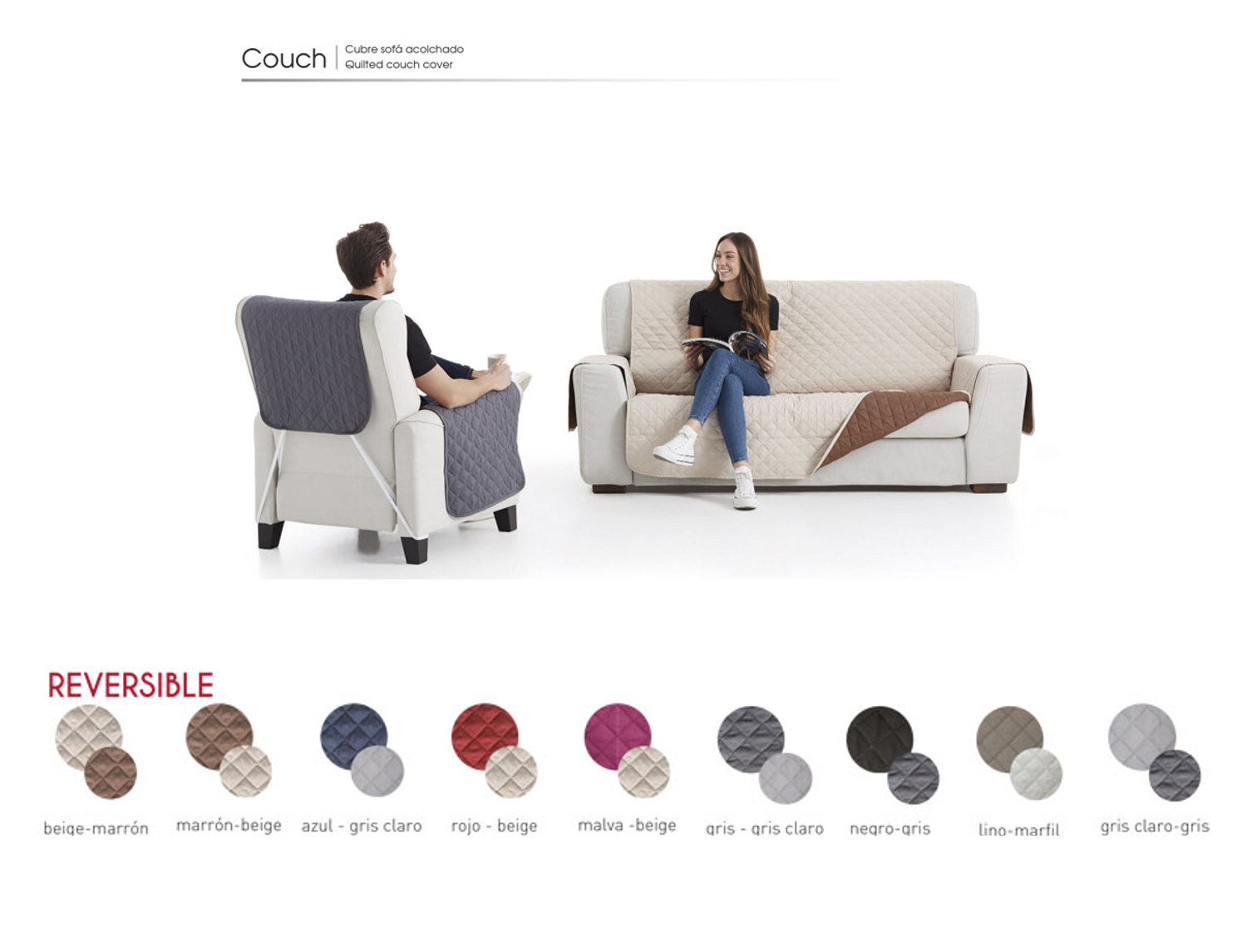 Cubre sofá acolchado reversible 2 plazas Couch - Centro Textil Hogar