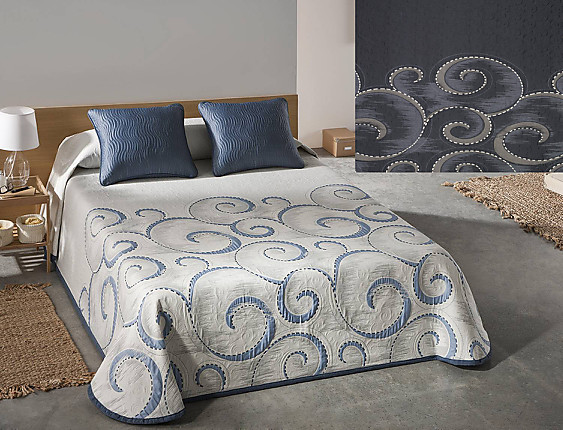 JVR - Colcha Piqué Jacquard Reversible Atica azul cama 120