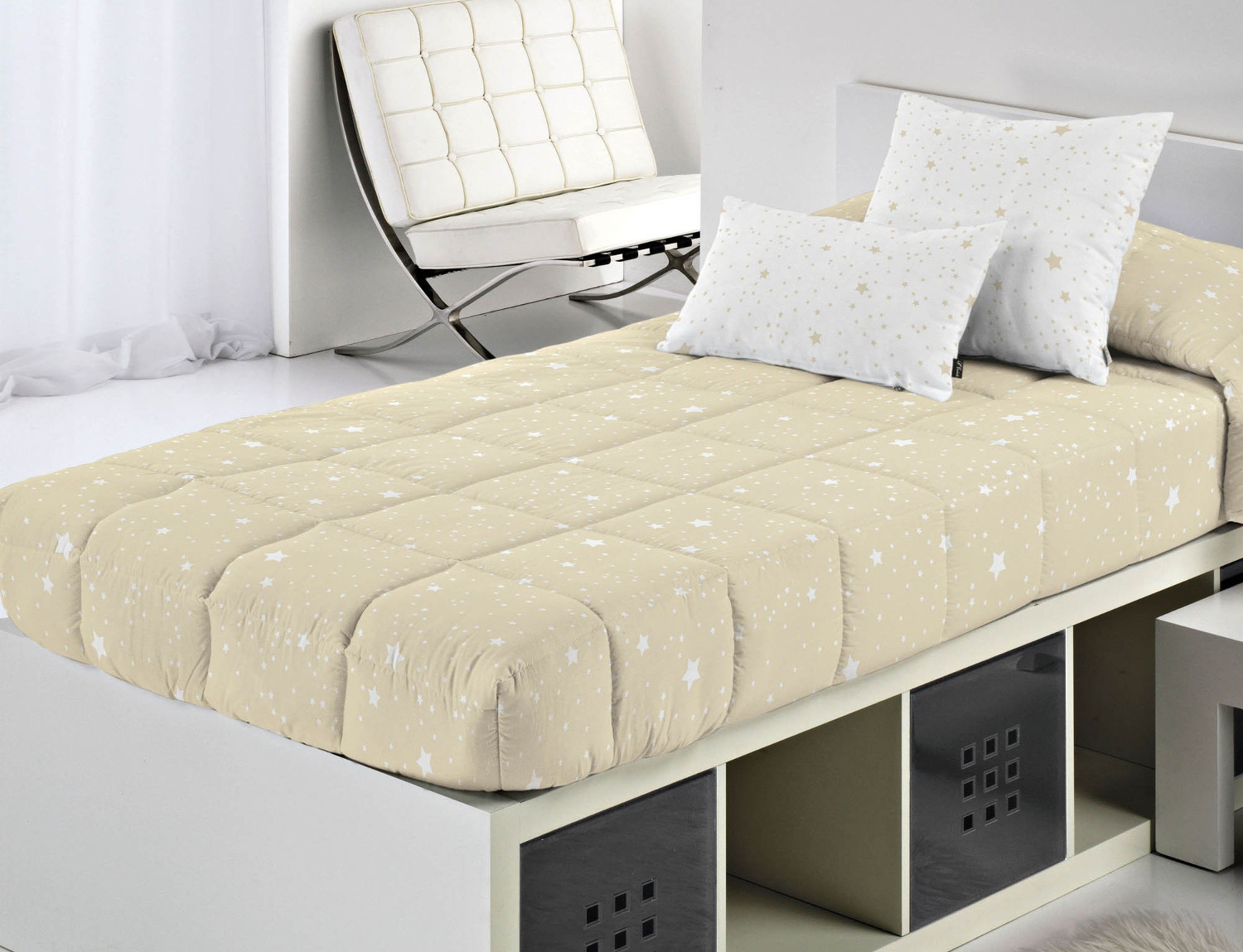 Edredón ajustable Kalo beige-blanco cama - Centro Textil Hogar