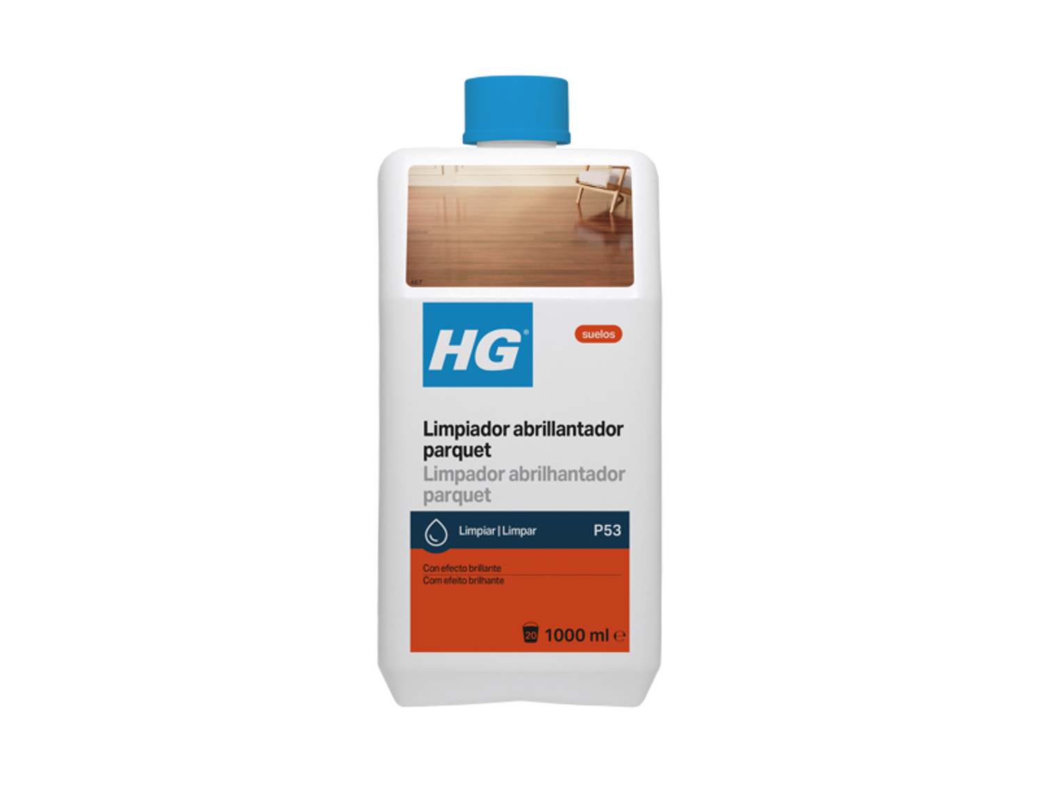 HG Limpiador abrillantador parquet (producto 53). Friegasuelos concentrado. Repara el brillo. Uso diario