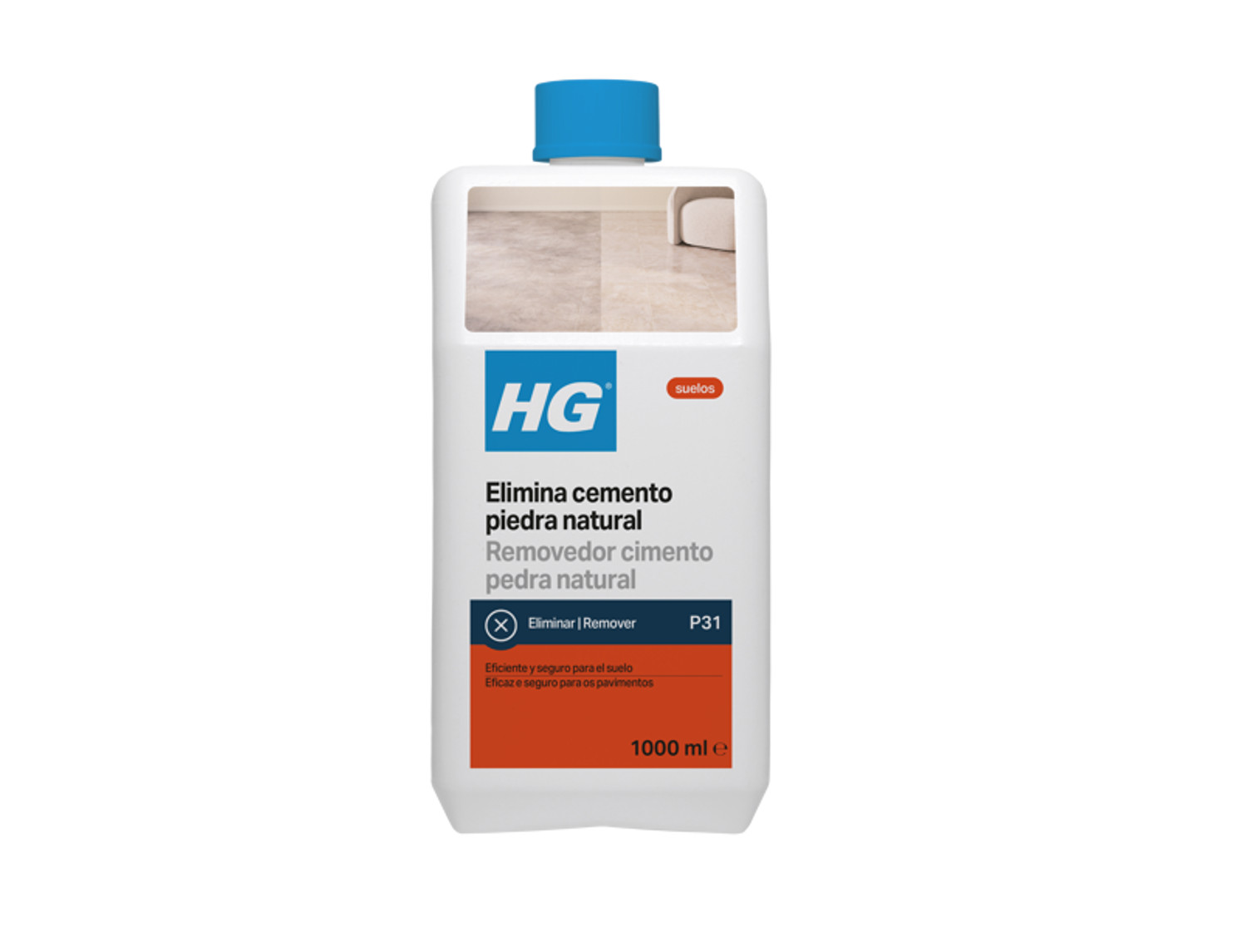 HG Elimina cemento piedra natural (producto 31). También elimina la cal. Apto para mármol, granito, baldosas, hormigón