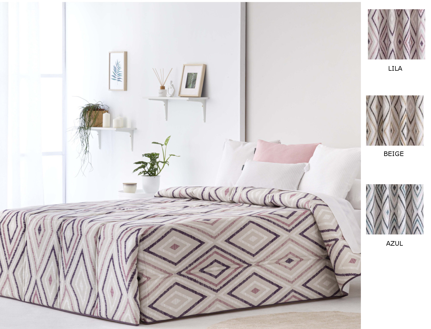 Confecciones Paula Edredón Conforter Zafra color Azul, Beige o Lila