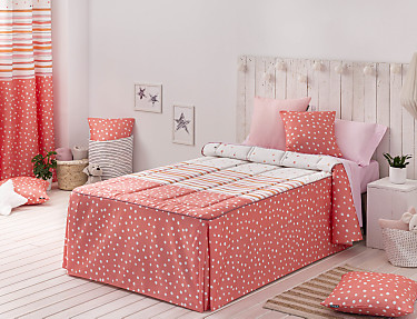Confecciones Paula - Colcha edredón Cenefas con cojín incluído color Rosa