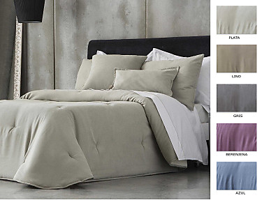 Cañete - Edredón de terciopelo Raka color Azul, Berenjena, Gris, Lino o Plata