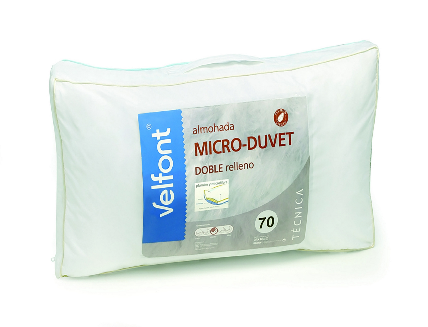 Velfont Almohada plumón Micro Duvet doble funda. Firmeza Media