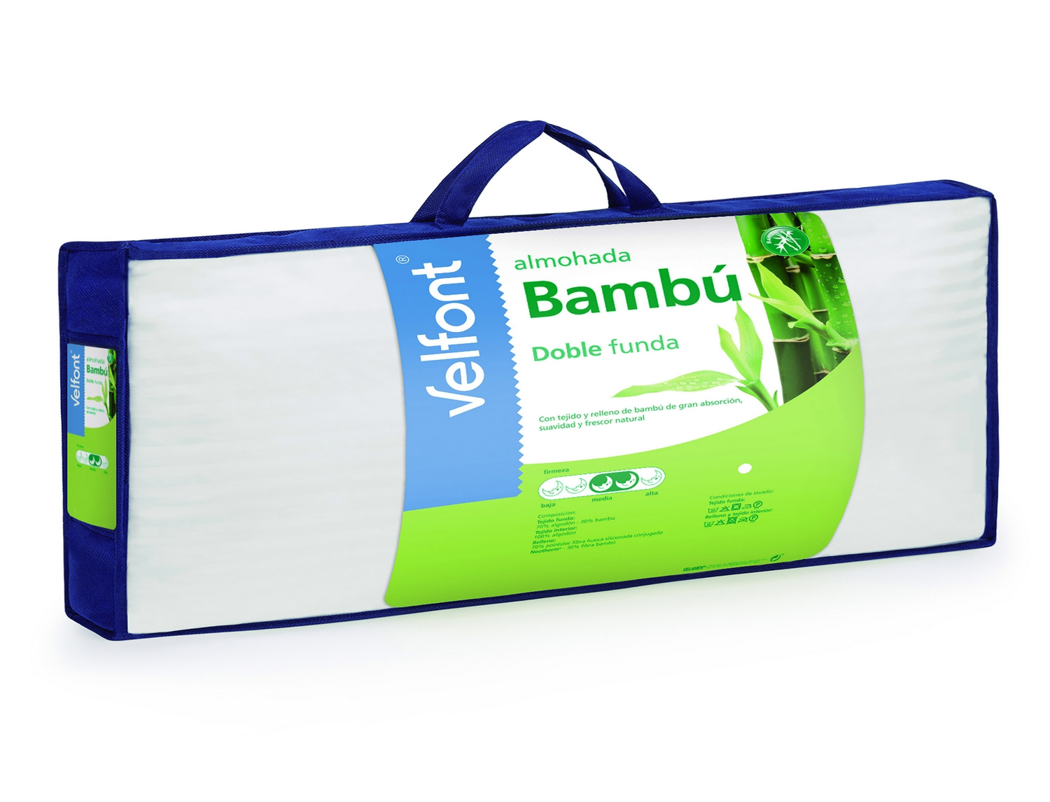 Velfont - Almohada Bambú doble funda. Firmeza Media-Alta. Últimas unidades. Medida 90 y 150 Velfont Almohada Bambú doble funda. Firmeza Media-Alta. Últimas unidades. Medida 90 y 150