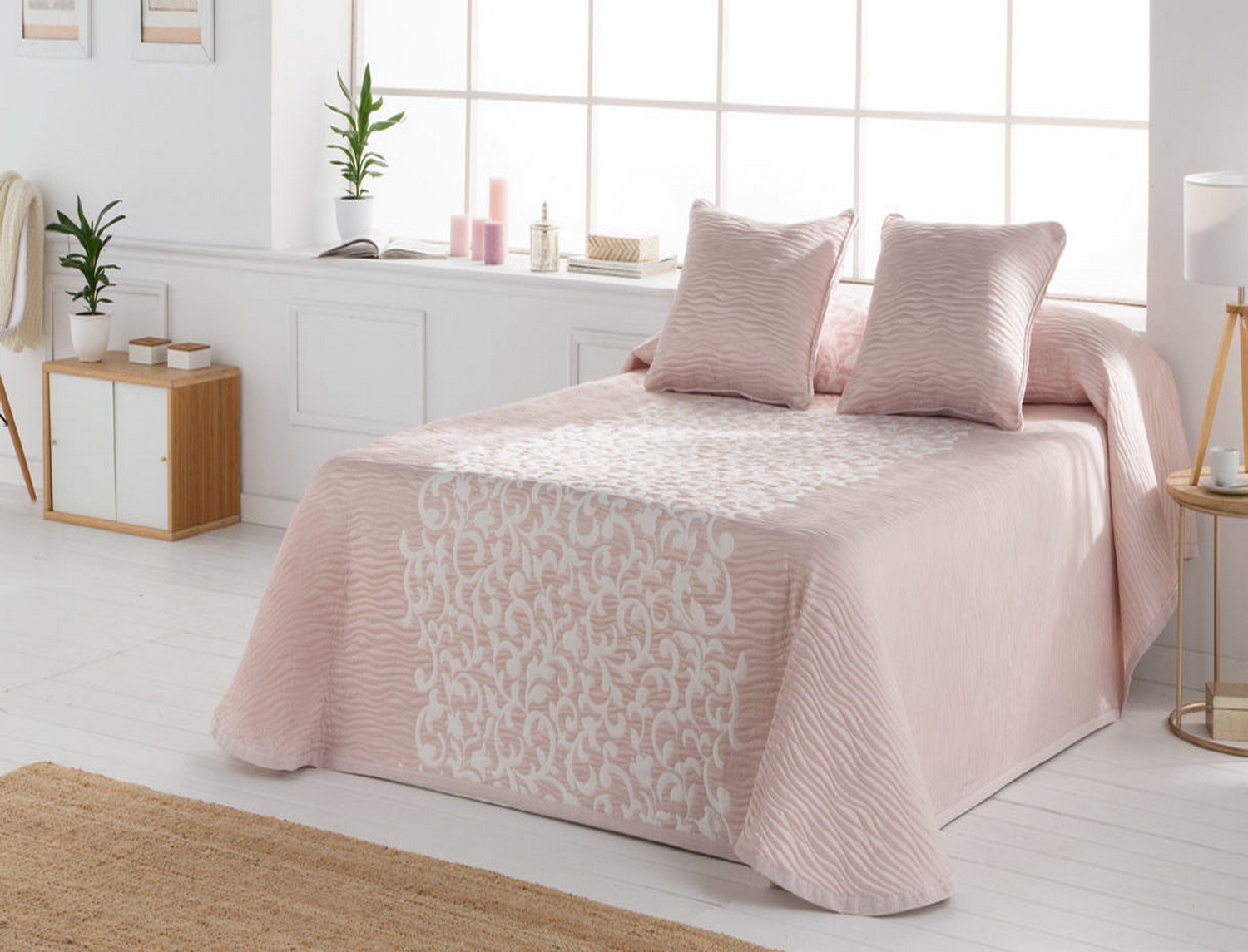 JVR Colcha Piqué Jacquard Reversible Amal Rosa cama de 120 Oferta ultimas unidades