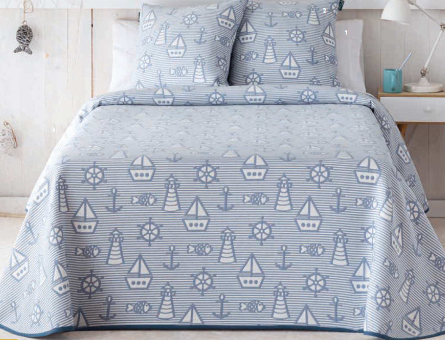 Confecciones Paula Colcha Reversible Velero Azul