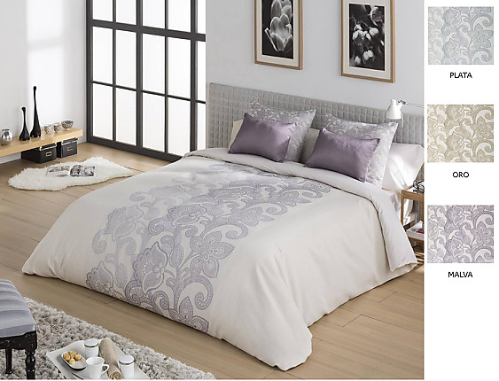 JVR - Funda nórdica Jacquard Daniela color Malva, Oro o Plata