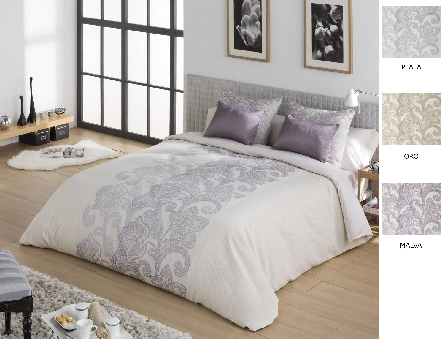 JVR Funda nórdica Jacquard Daniela color Malva, Oro o Plata