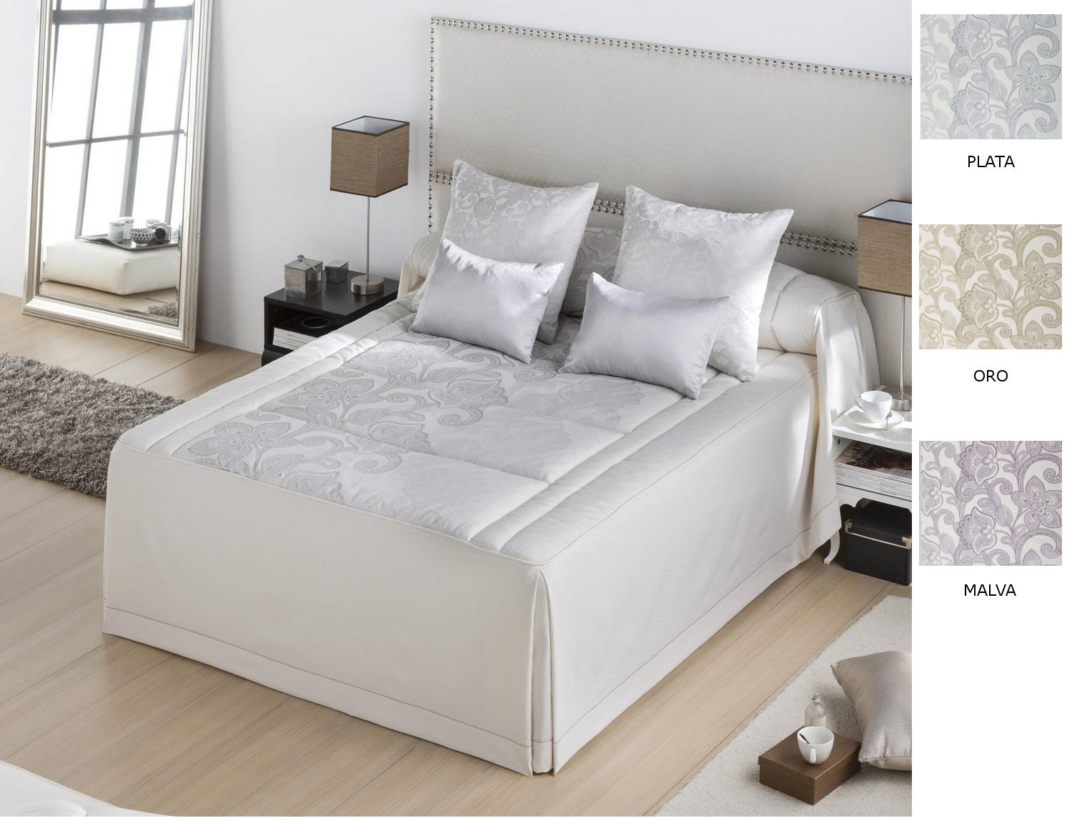 JVR Colcha edredón Jacquard Daniela color Malva, Oro o Plata