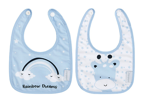 Pekebaby - 2 Baberos Estampados Plastificados Pequeños Rainbow Dreams Azul