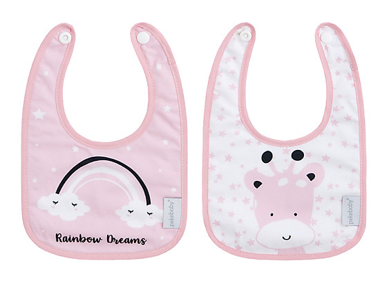 Pekebaby - 2 Baberos Estampados Plastificados Pequeños Rainbow Dreams Rosa