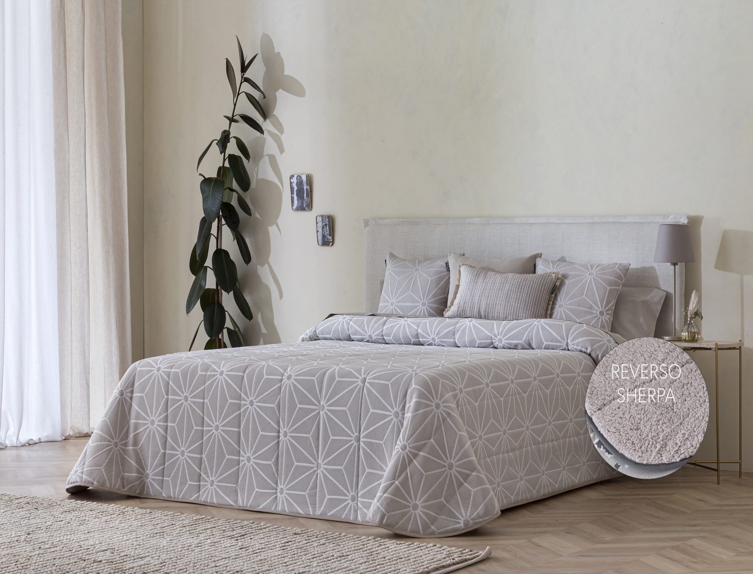 Edredón confort acolchado 200 gr jacquard beige cama 135 (190x265