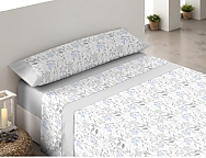 Juego de cama franela Botánico color Gris color precio especial hasta final de stock