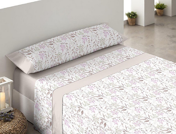 Trovador - Juego de cama franela Botánico color Beige precio especial hasta final de stock