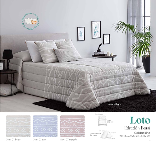 Edredón bouti jacquard Loto (varios colores) con fundas de cojín