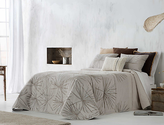 Sandeco - Edredón Jacquard Rame con fundas de cojín color Beige