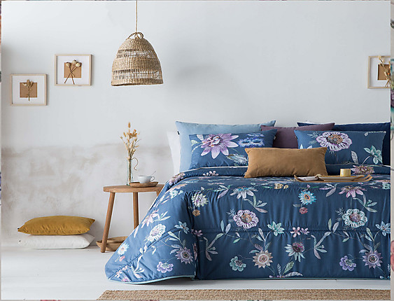 Sandeco - Conforter estampado Benalua con fundas de cojín color Azul