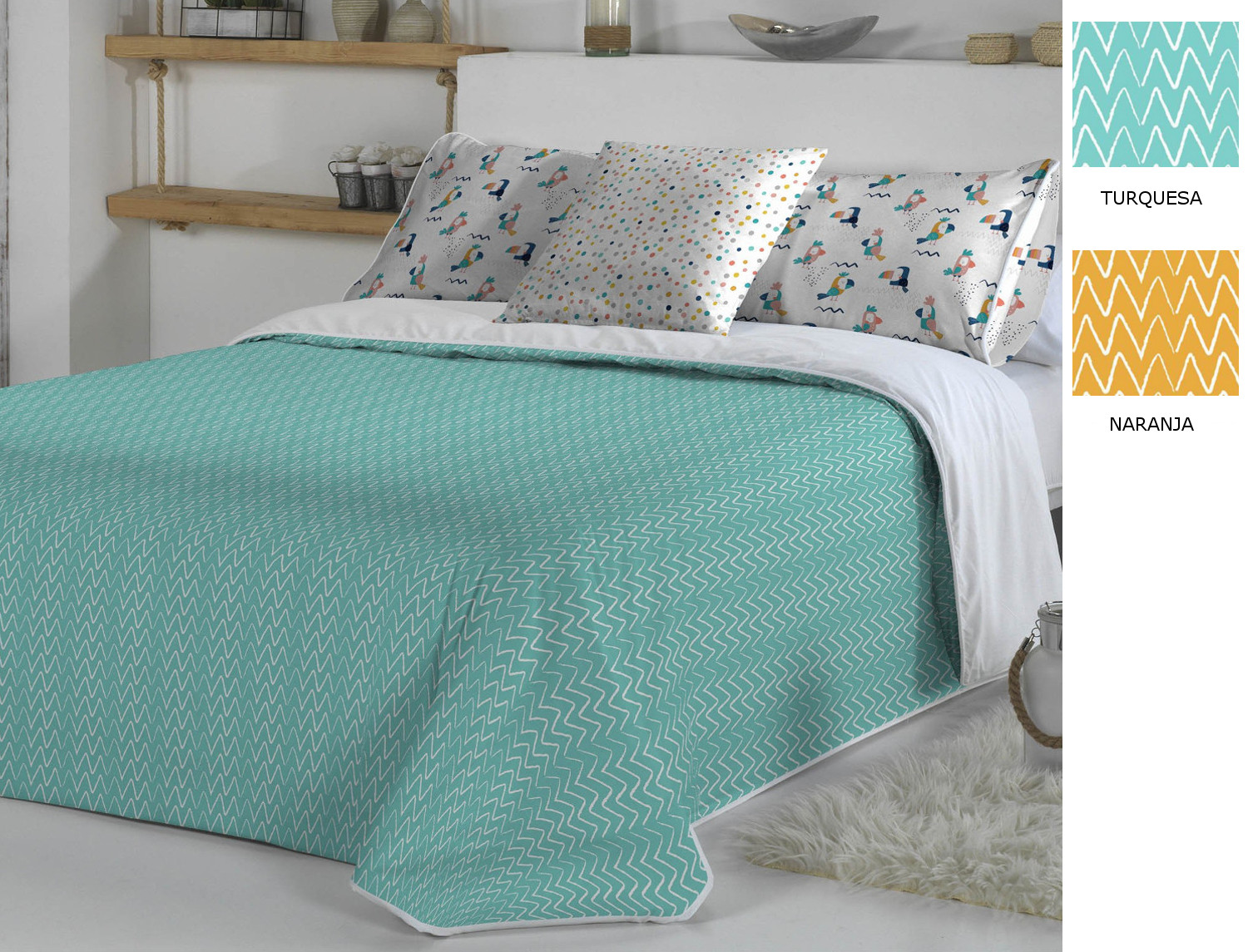 Cañete Funda nórdica Hana color Turquesa o Naranja