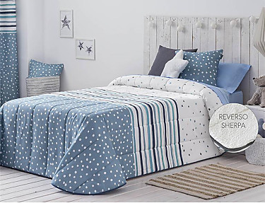 Confecciones Paula - Edredón Sherpa Cenefas Azul