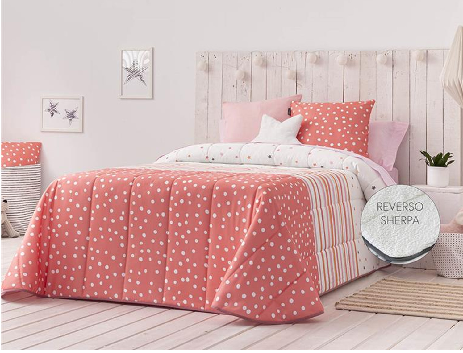 Confecciones Paula Edredón Sherpa Cenefas color Rosa