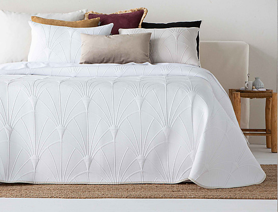 Sandeco - Colcha Jacquard Reversible con fundas de cojín Onis color Beige/Blanco