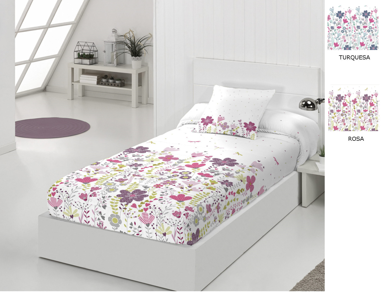 JVR Edredón ajustable Greta color Rosa o Turquesa