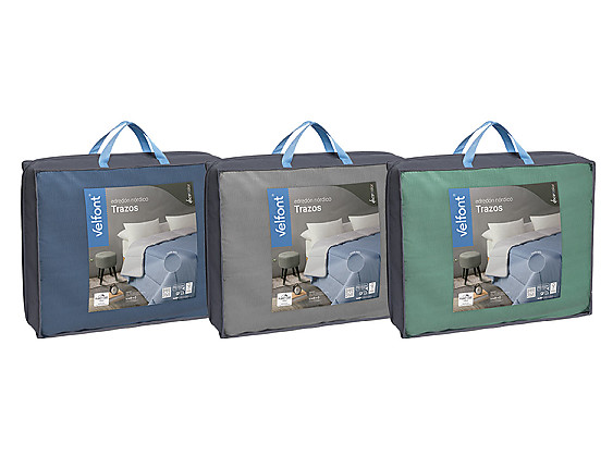 Velfont - Edredón Reversible Trazos color Azul, Gris o Menta