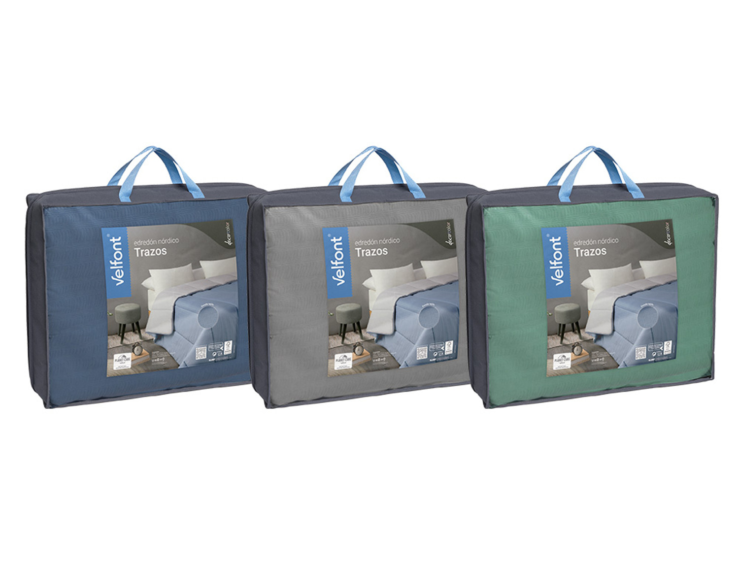 Velfont Edredón Reversible Trazos color Azul, Gris o Menta