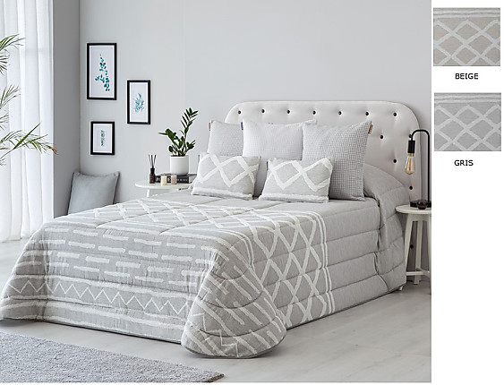 Textilia - Edredón Sherpa Jacquard Parma con fundas de cojín color Beige o Gris