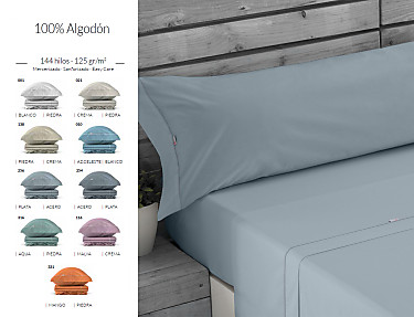 Estelia - Juego de cama Estelia Liso Biés 100% algodón 144 hilos