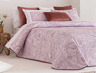Sandeco - Edredón estampado Bermeo con funda/s de cojín color Malva cama 180 Oferta fin de existencias