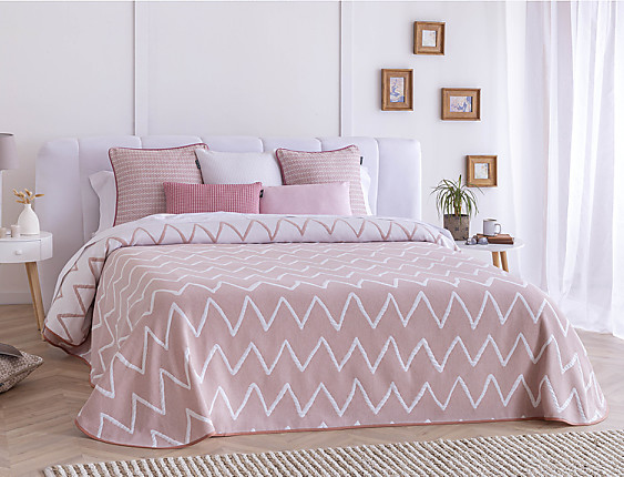 Confecciones Paula - Colcha Jacquard reversible Palos color rosa