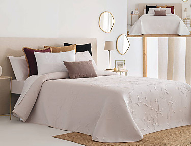 Sandeco - Colcha Jacquard Reversible con fundas de cojín Ariza color Beige/Blanco