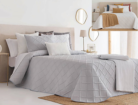Sandeco - Colcha Jacquard Reversible con fundas de cojín Zuera 01 Gris/Blanco