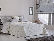 Colcha Piqué Jacquard Reversible Line Gris
