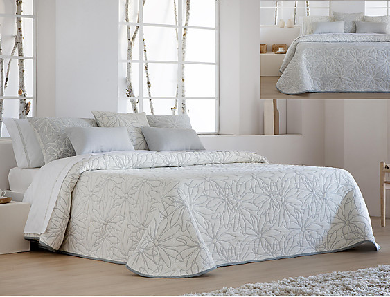 JVR - Colcha Piqué Jacquard Reversible Nenufar Gris