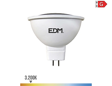 EDM - Bombilla dicroica led mr16 Gu5.3  5w 12v 450 lm 3200 k luz cálida  5 x 5 cm