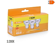 Bombilla dicroica led gu10 5w 450lm3200k luz cálida  5x5,5cm Pack de tres unidades