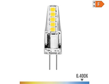 EDM - Bombilla bi-pin silicona led g4 12v 2w 180lm 6400k luz fria  10x37mm