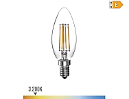 Bombilla de vela con filamento de led e14 4w 500lm 3200k luz calida  3,5x9,8cm