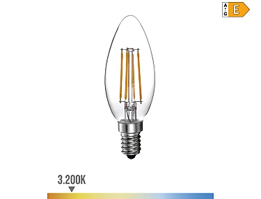 EDM - Bombilla de vela con filamento de led e14 4w 500lm 3200k luz calida  3,5x9,8cm