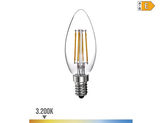 EDM - Bombilla de vela con filamento de led e14 4w 500lm 3200k luz calida  3,5x9,8cm