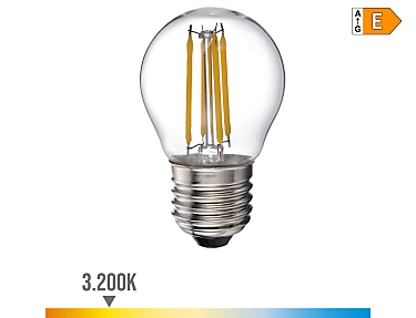 EDM - Bombilla esférica con filamento de led e27 4w 500lm 3200k luz calida  4,5x7,8cm
