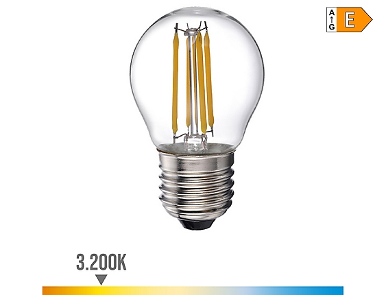 EDM - Bombilla esférica con filamento de led e27 4w 500lm 3200k luz calida  4,5x7,8cm
