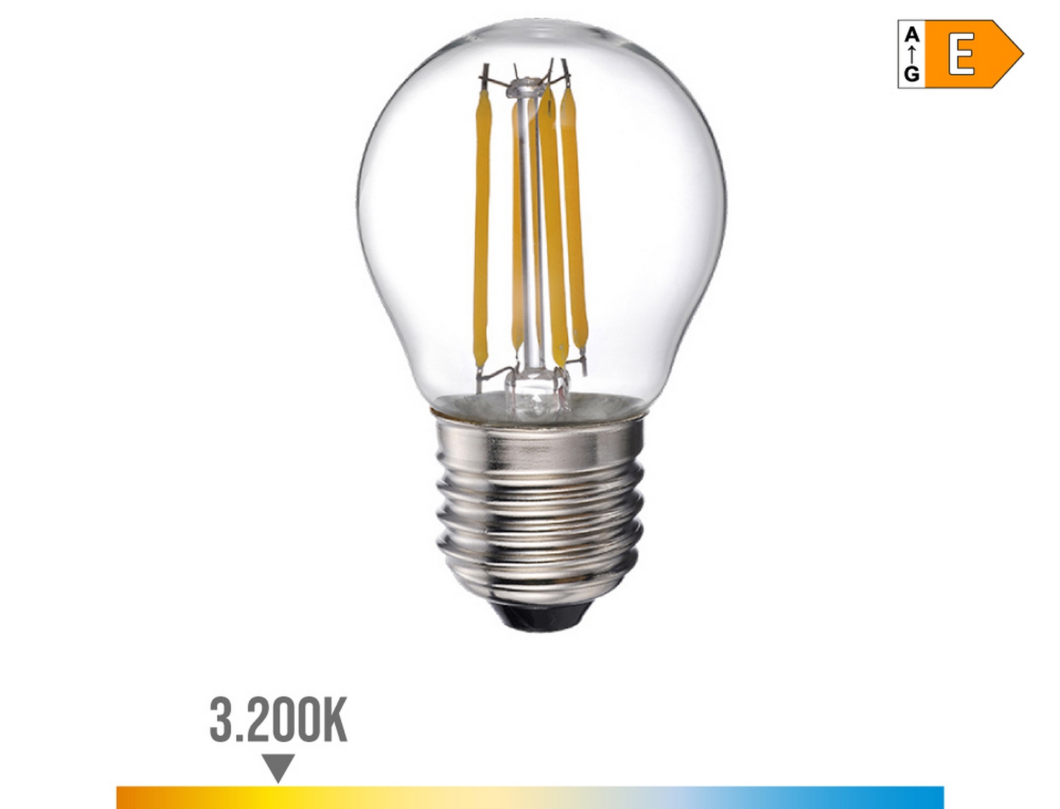 EDM Bombilla esférica con filamento de led e27 4w 500lm 3200k luz calida  4,5x7,8cm
