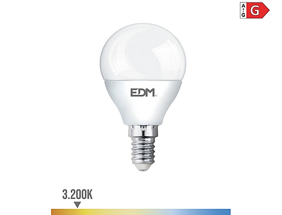 EDM - Bombilla esférica led e14 5w 400lm 3200k luz cálida  4,5x8cm