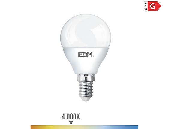 EDM - Bombilla esferica led e14 5w 400lm 4000k luz dia  4,5x8cm